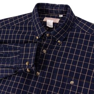 VTG CC Filson Mens Blue Plaid Windowpane Check 100% Virgin Wool Flannel Shirt